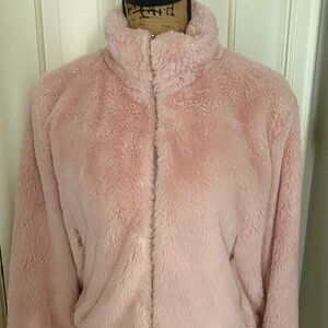 Women's, Girls' Pink Puffy, Bomber Jacket in Faux Fur. Zip. Polyester Size M.